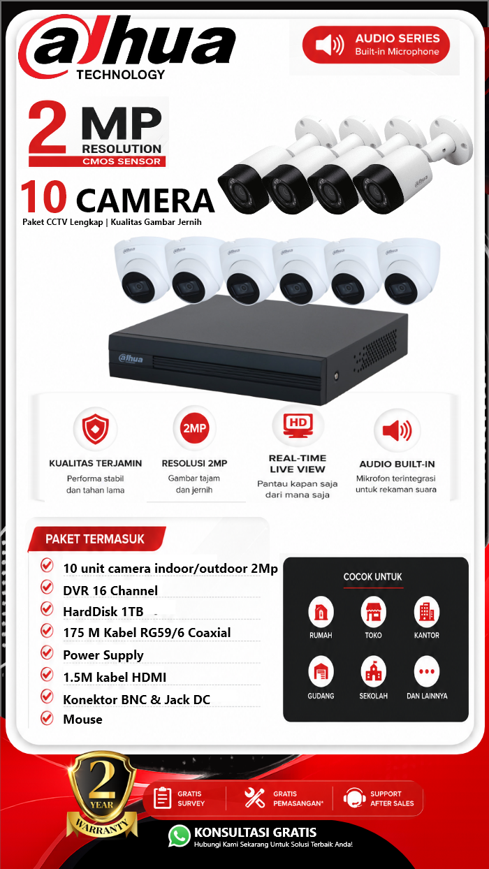 Paket CCTV Dahua 10 Camera 2MP Audio Series