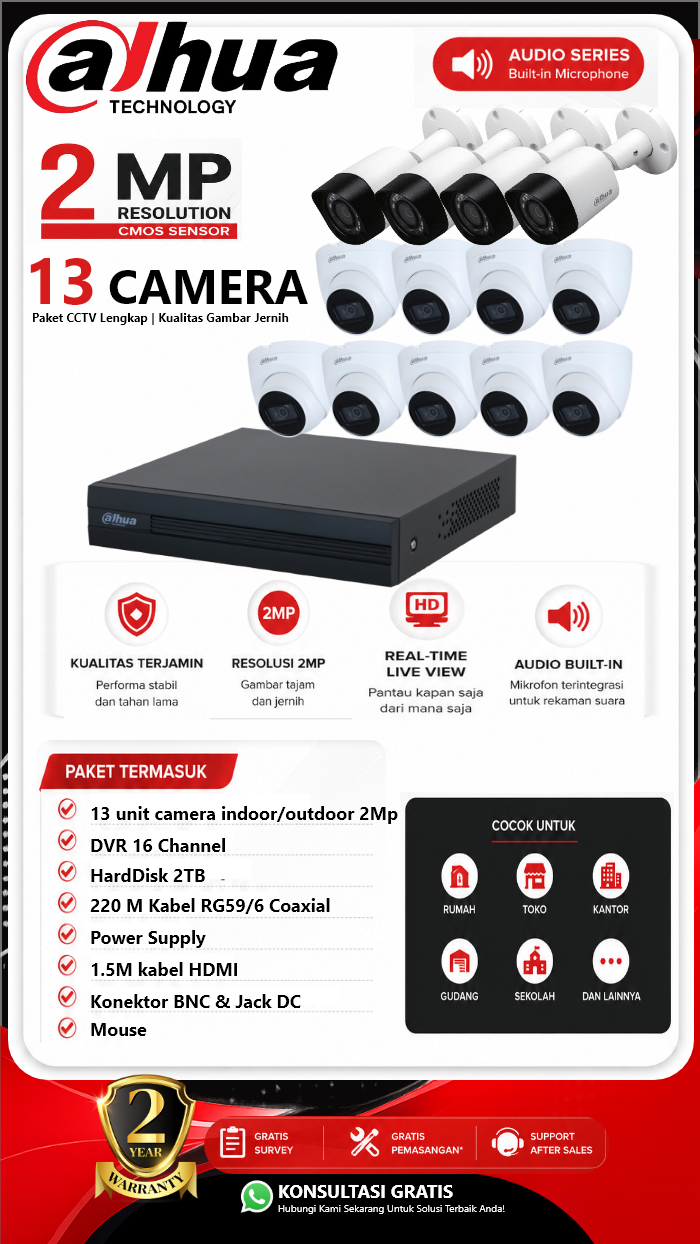 Paket CCTV Dahua 13 Camera 2MP Audio Series