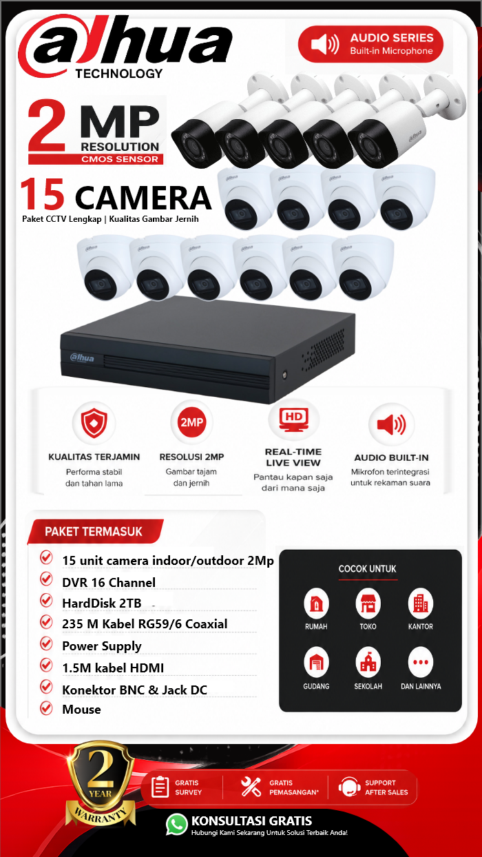 Paket CCTV Dahua 15 Camera 2MP Audio Series