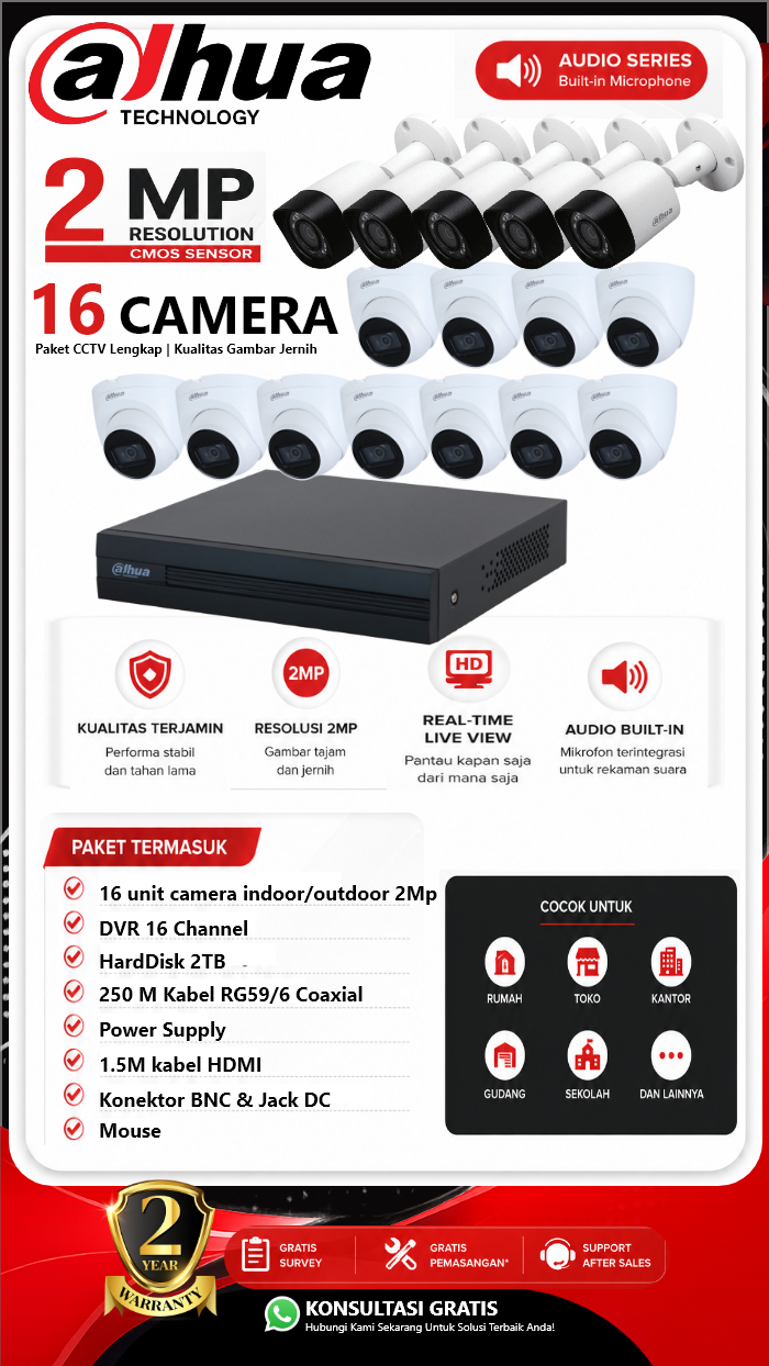 Paket CCTV Dahua 16 Camera 2MP Audio Series