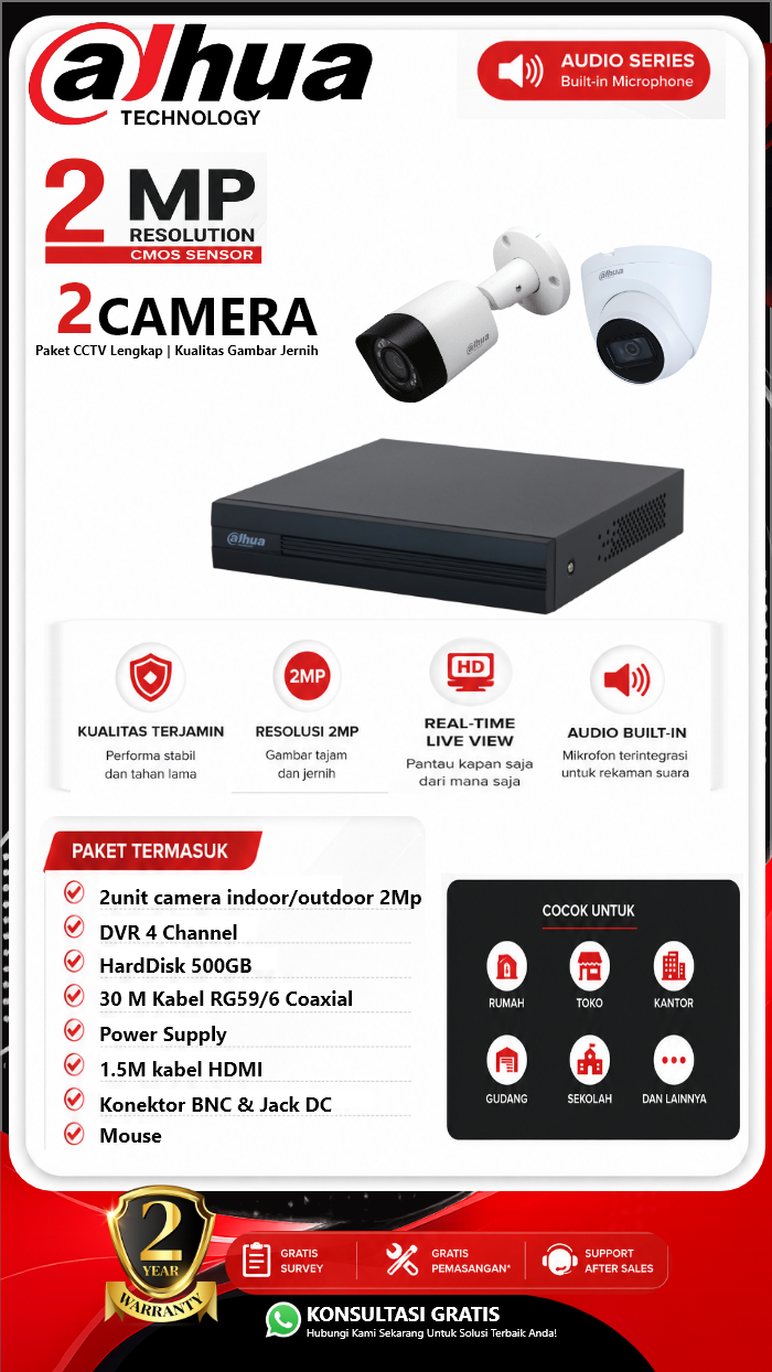 Paket CCTV Dahua 2 Camera 2MP Audio Series