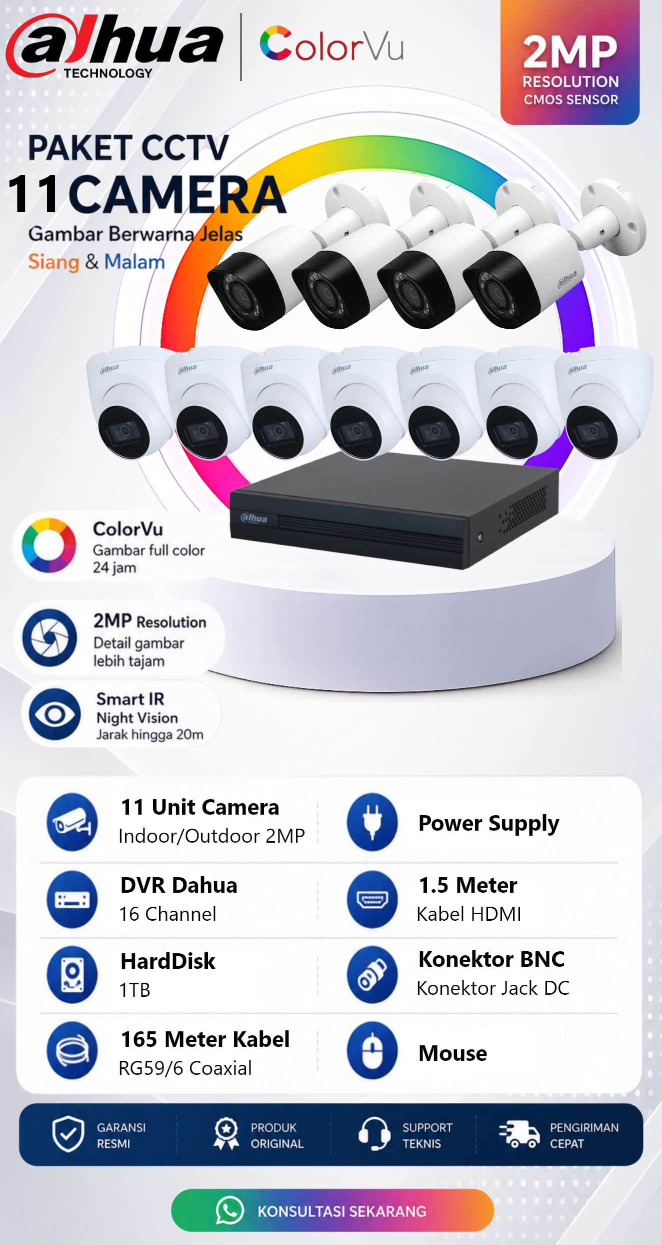 Paket CCTV Dahua 11 Camera 2MP ColorVu
