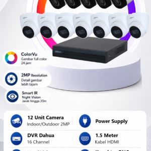 Paket CCTV Dahua 12 Camera 2MP ColorVu