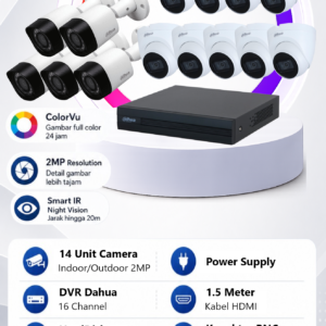 Paket CCTV Dahua 14 Camera 2MP ColorVu