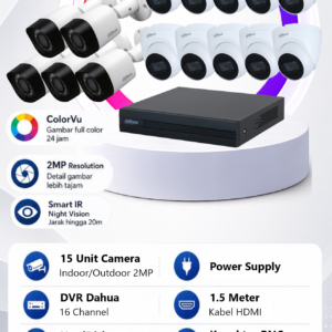 Paket CCTV Dahua 15 Camera 2MP ColorVu