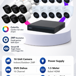 Paket CCTV Dahua 16 Camera 2MP ColorVu