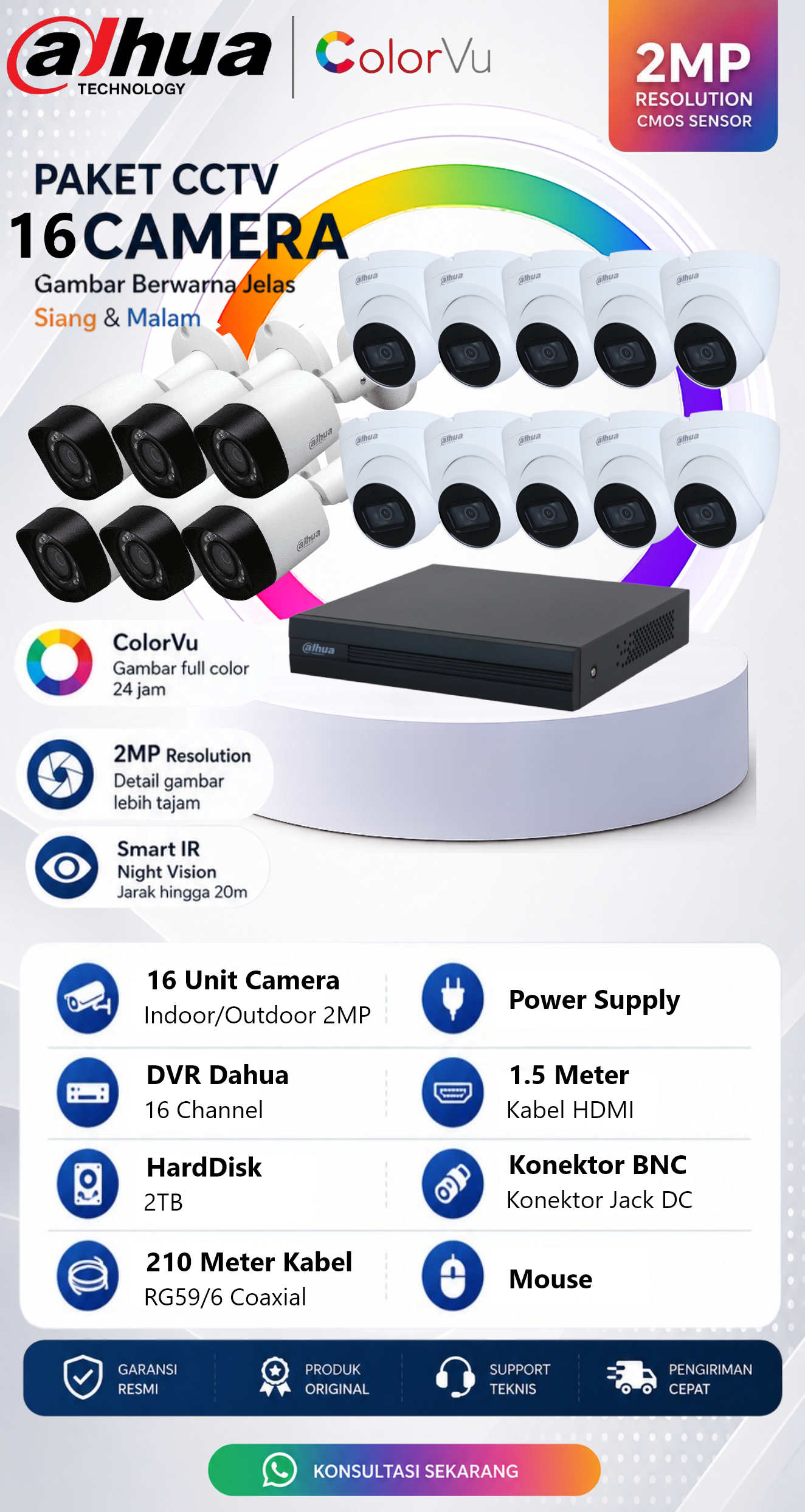 Paket CCTV Dahua 16 Camera 2MP ColorVu