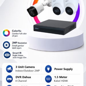Paket CCTV Dahua 3 Camera 2MP ColorVu