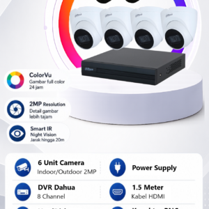 Paket CCTV Dahua 6 Camera 2MP ColorVu